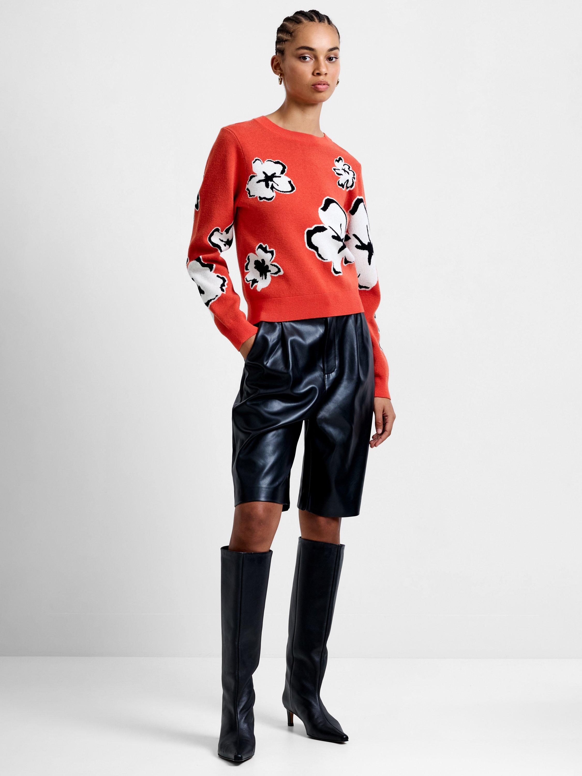 Product image 3 of 5, which shows French Connection Paislee Floral Jacquard Jumper, Orange/Multi, XS