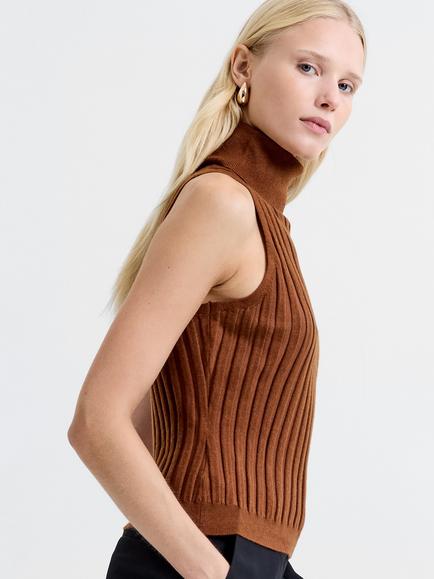 French Connection Turtleneck Rib Knit Top, Chocolate