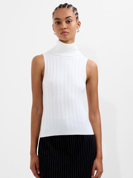 French Connection Turtleneck Rib Knit Top, Porcelain Cream