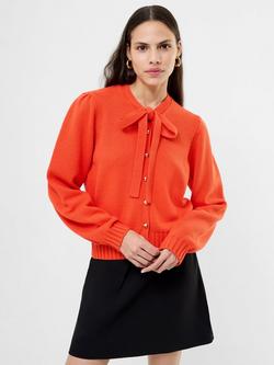 French Connection Varli Long Sleeve Tie Neck Cardigan, Flame Orange