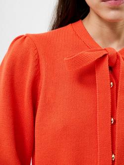 French Connection Varli Long Sleeve Tie Neck Cardigan - view 2, Flame Orange