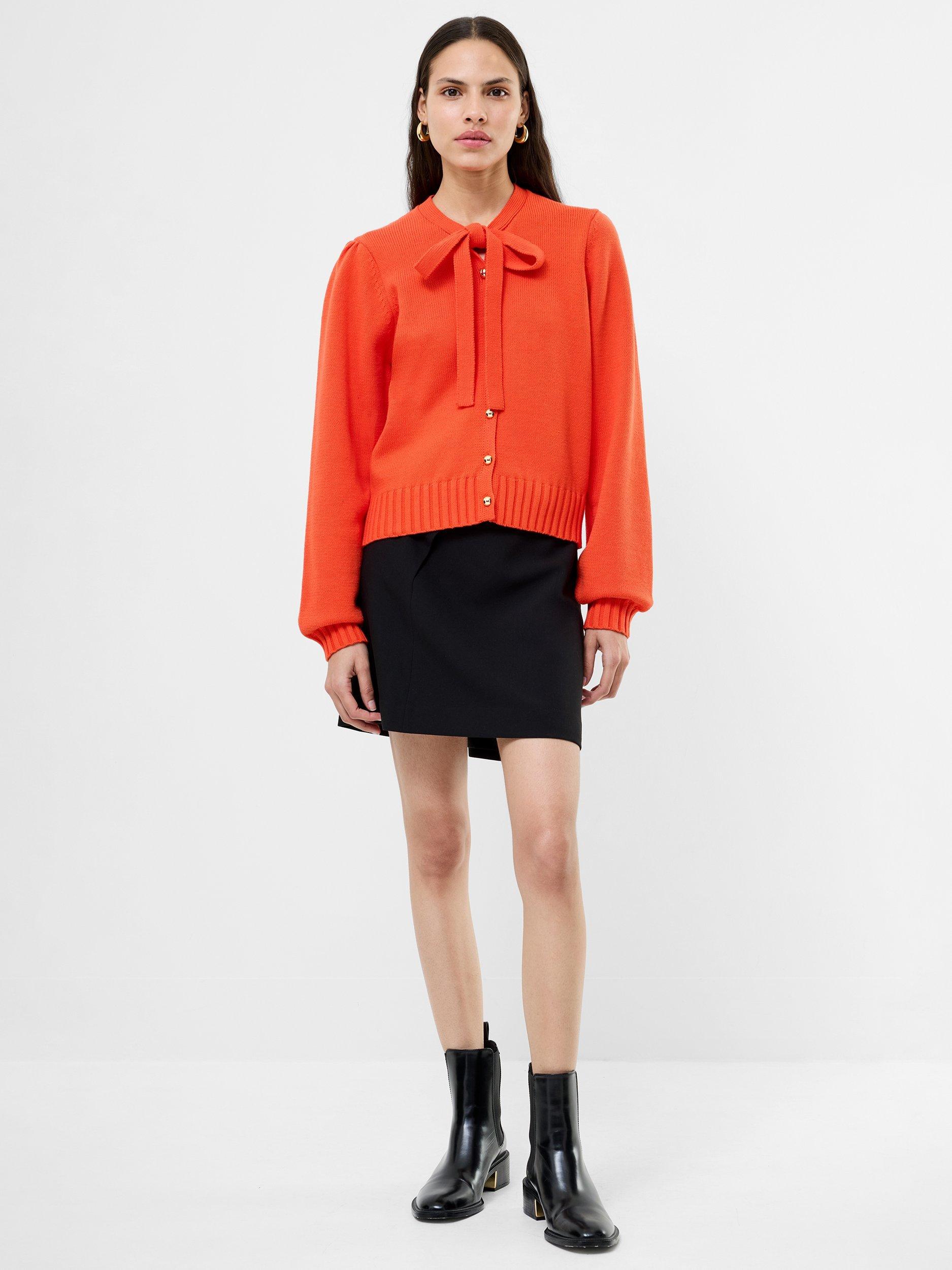 Product image 3 of 5, which shows French Connection Varli Long Sleeve Tie Neck Cardigan, Flame Orange, XS
