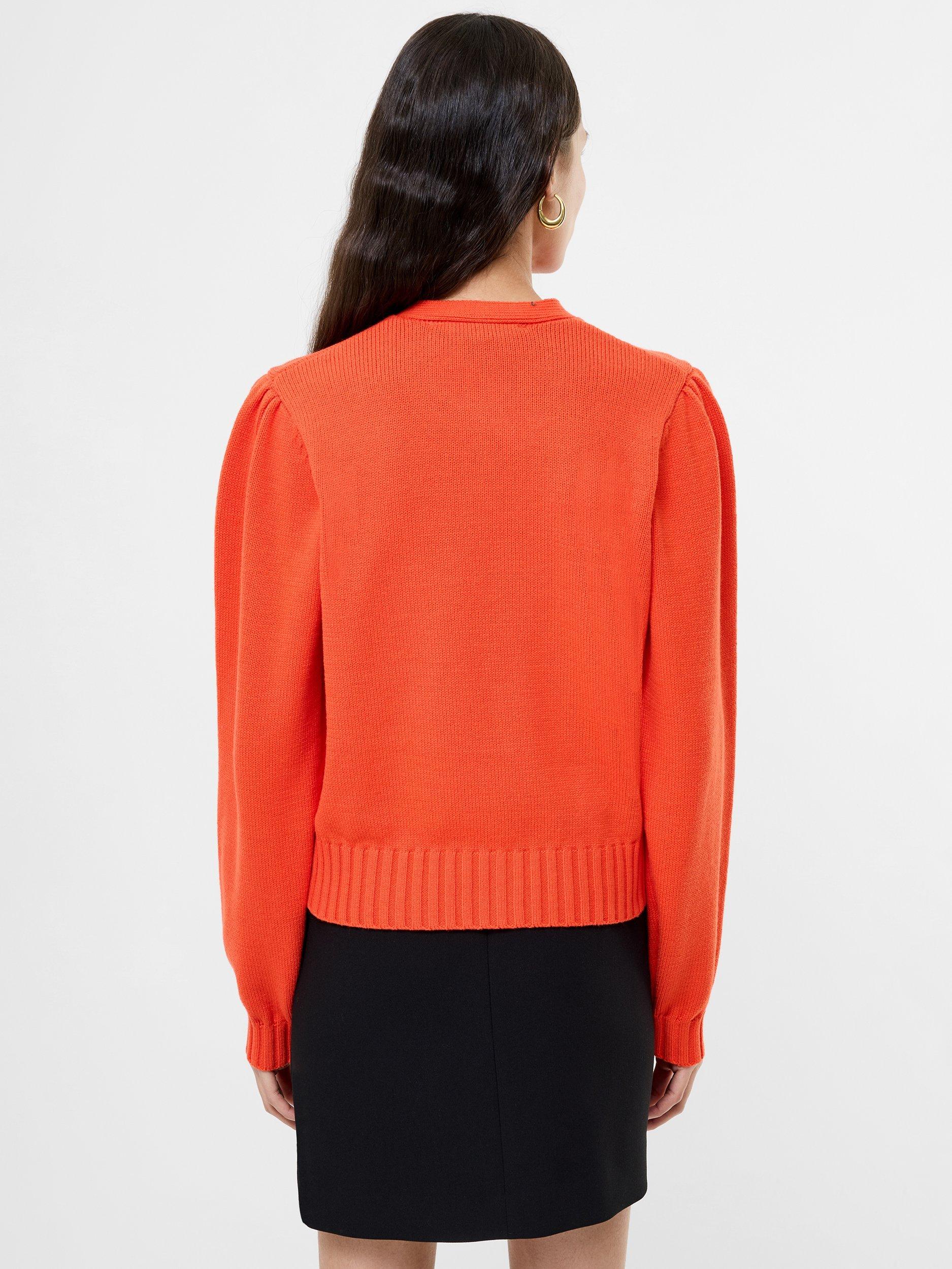 Product image 4 of 5, which shows French Connection Varli Long Sleeve Tie Neck Cardigan, Flame Orange, XS