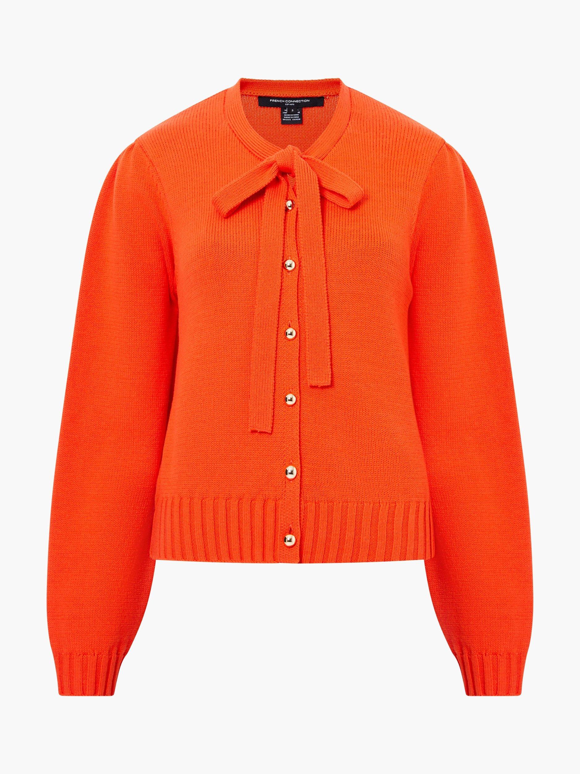 Product image 5 of 5, which shows French Connection Varli Long Sleeve Tie Neck Cardigan, Flame Orange, XS