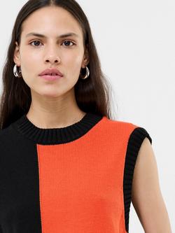 French Connection Varli Colour Block Knit Vest Top, Black/Flame/Camel - view 2, Black/Flame/Camel
