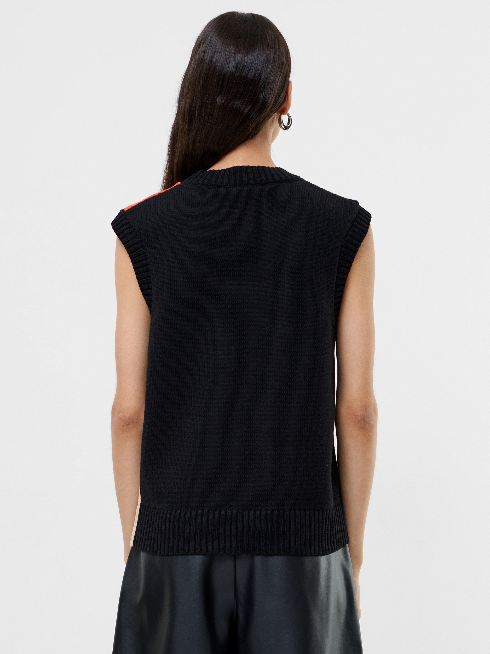 Product image 4 of 5, which shows French Connection Varli Colour Block Knit Vest Top, Black/Flame/Camel, XS