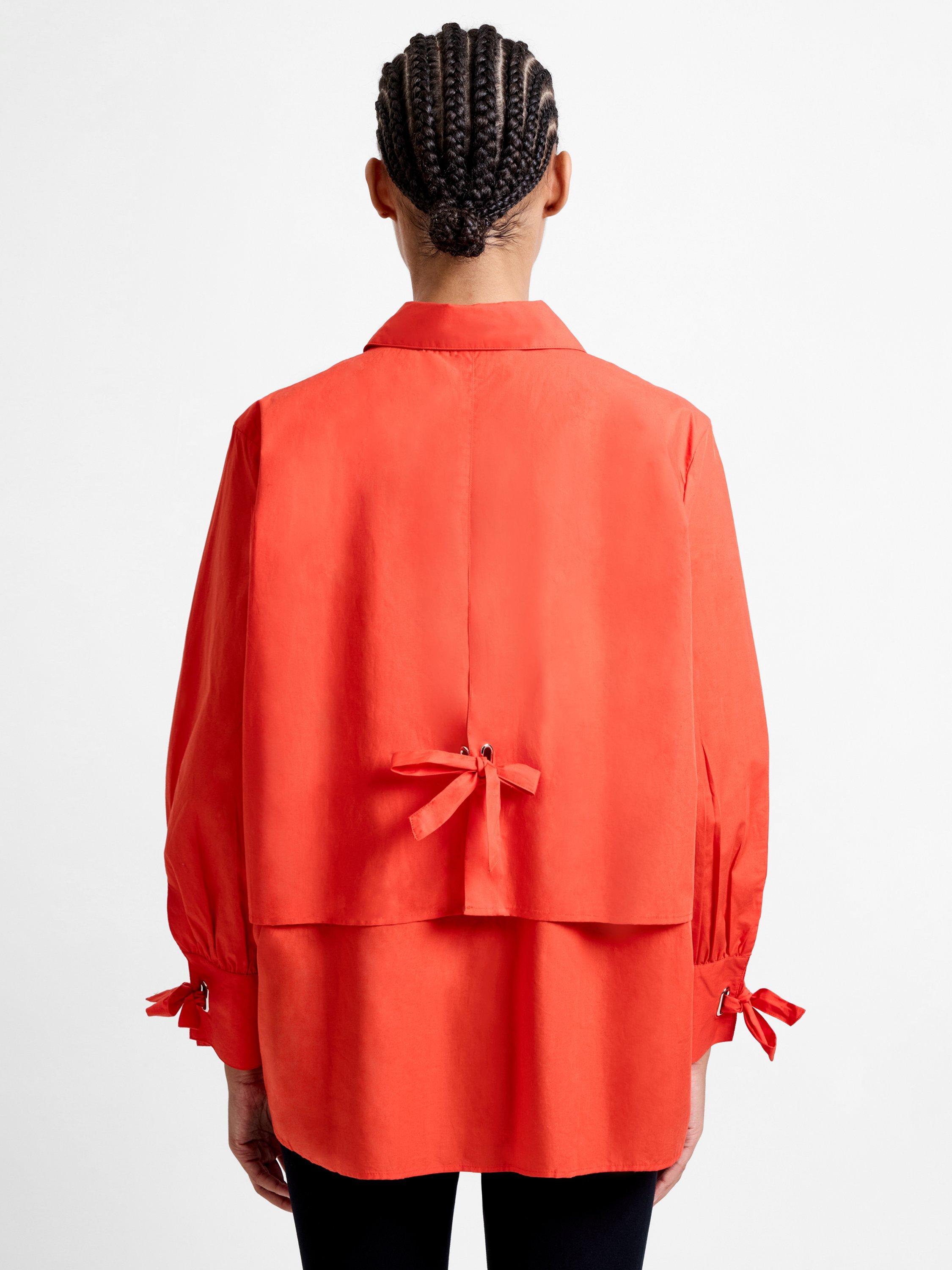 Product image 3 of 5, which shows French Connection Cambria Tie Up Bow Shirt, Dark Orange, XS