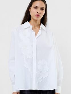 French Connection Cambria Embellished Floral Shirt, White, White