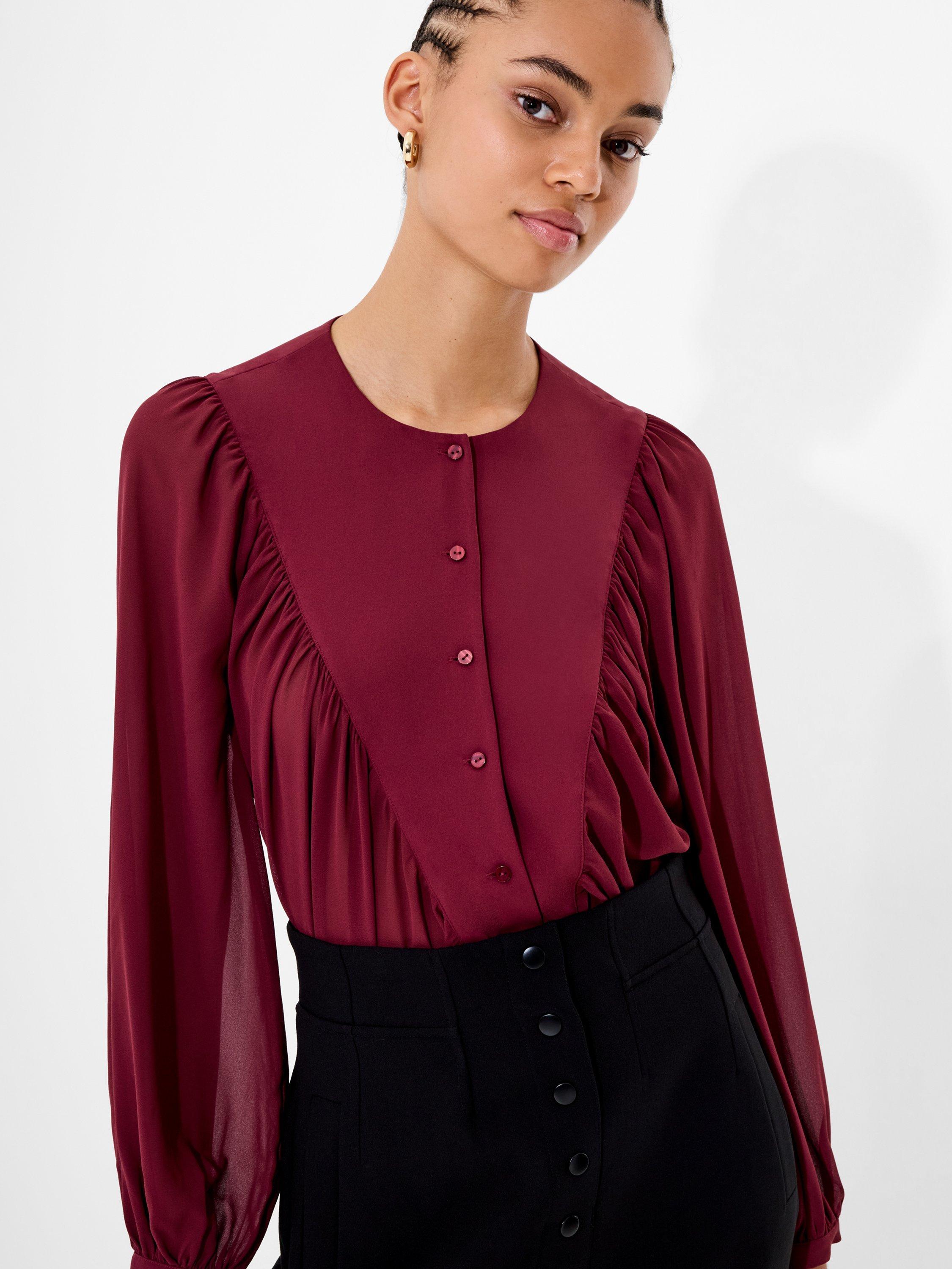 Product image 1 of 4, which shows French Connection Eden Wesley Semi Sheer Shirt, Red, 6