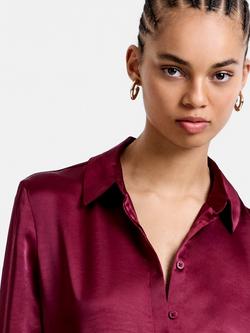 French Connection Irina Long Sleeve Satin Shirt, Bordeaux Red - view 2, Bordeaux Red