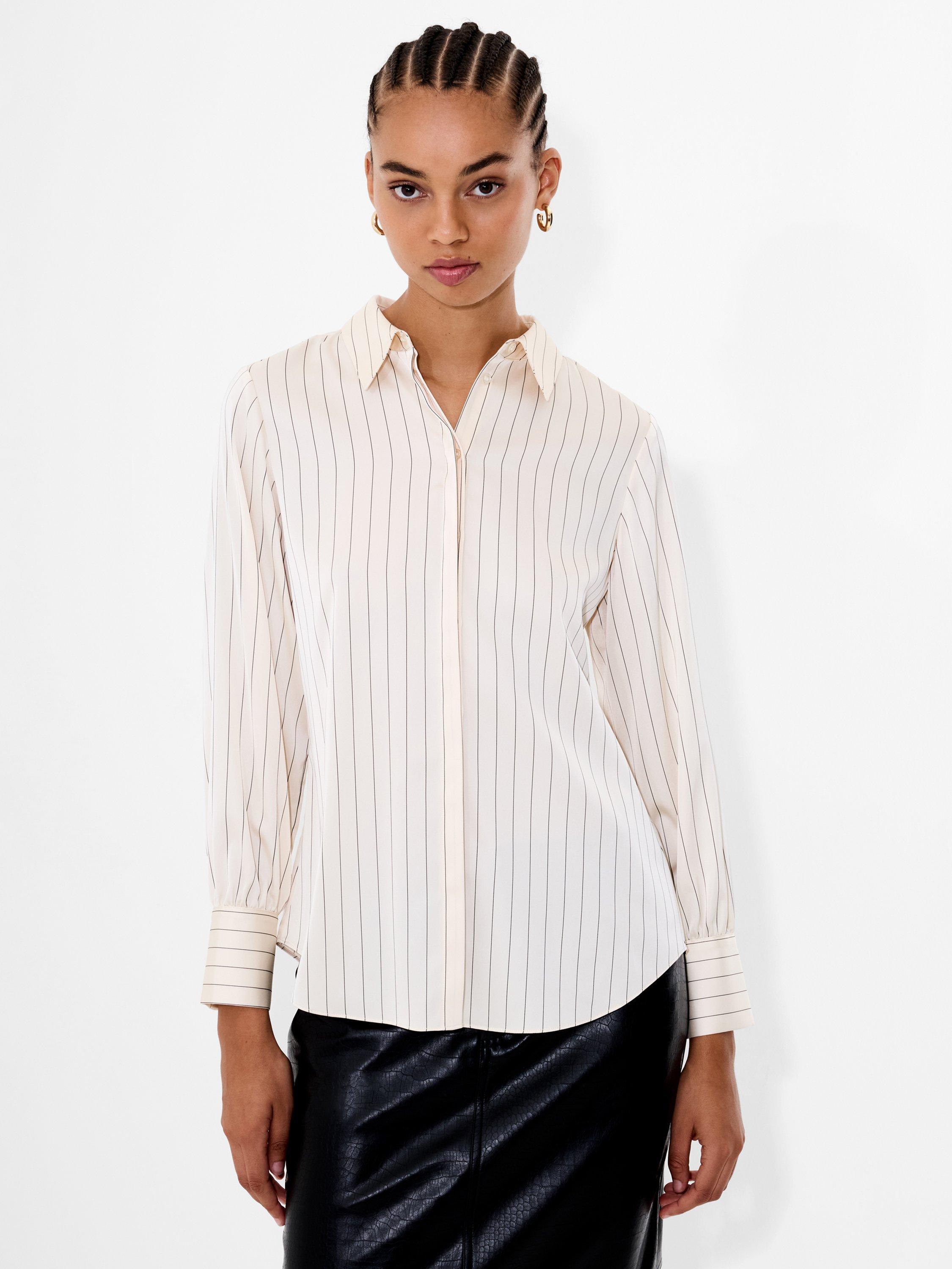Product image 1 of 5, which shows French Connection Pinstripe Satin Shirt, White/Multi, XS