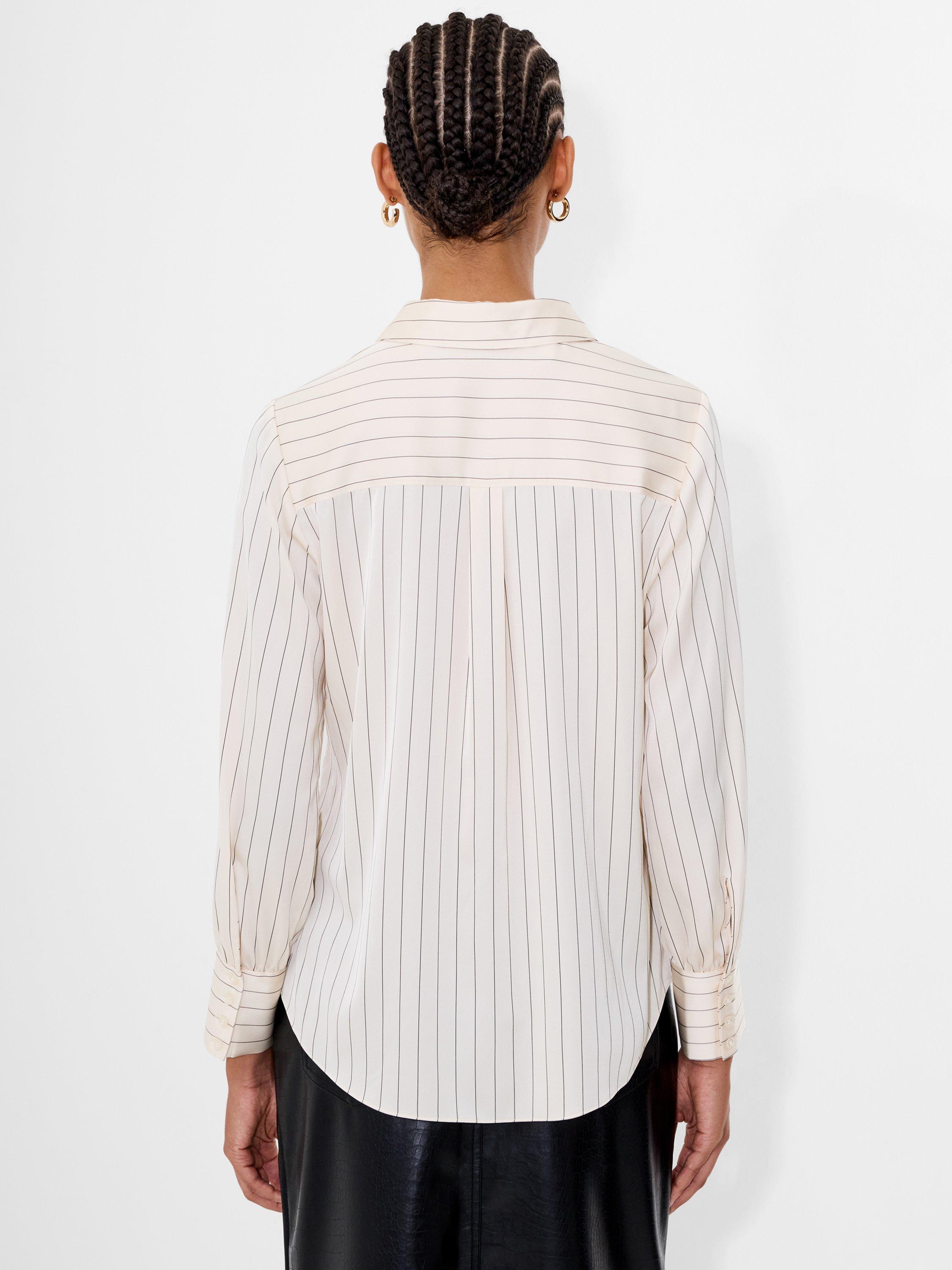 Product image 4 of 5, which shows French Connection Pinstripe Satin Shirt, White/Multi, XS