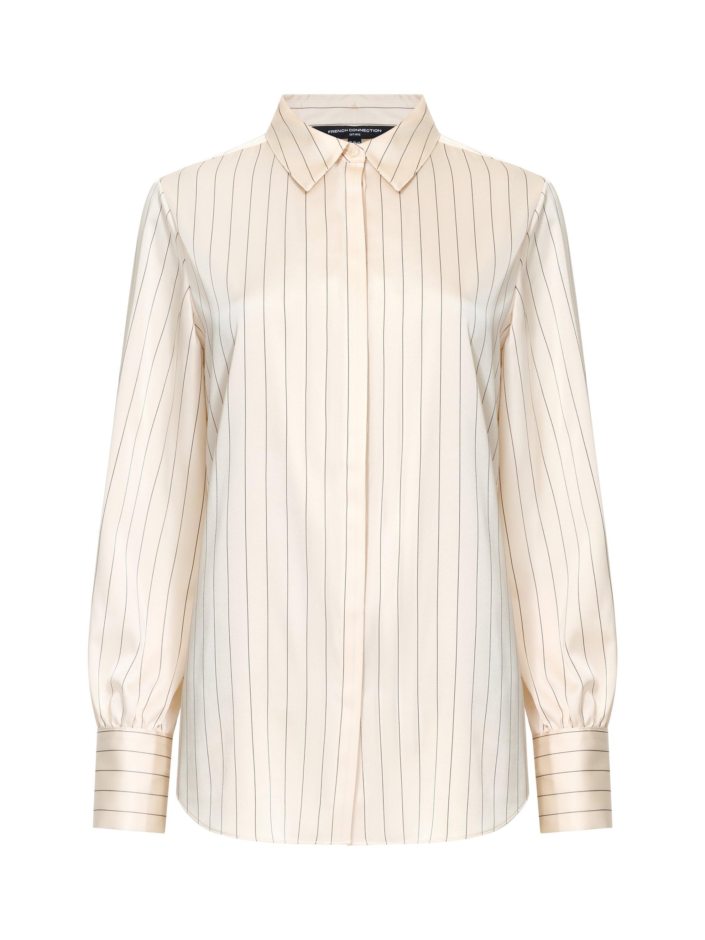 Product image 5 of 5, which shows French Connection Pinstripe Satin Shirt, White/Multi, XS