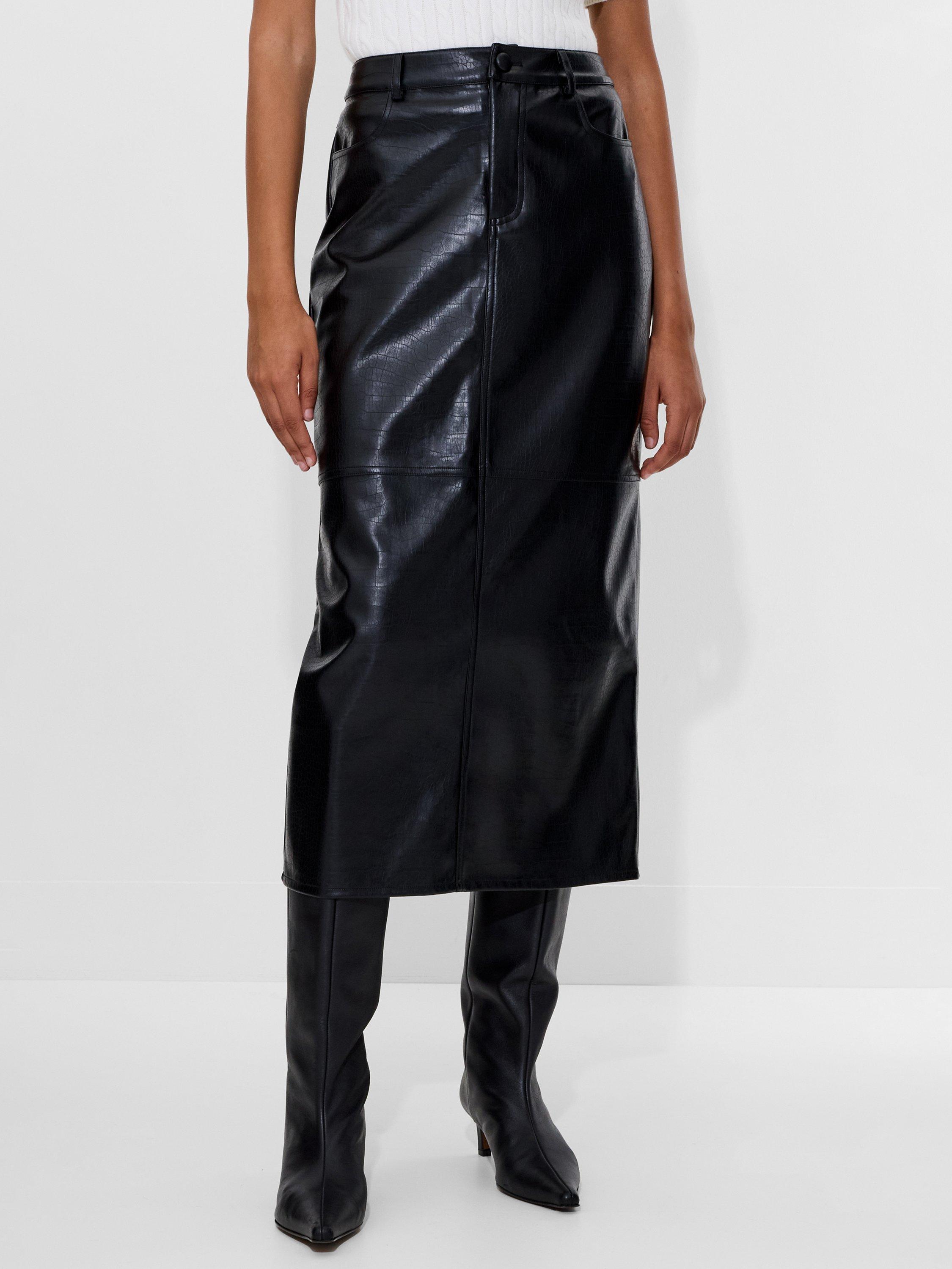 Product image 1 of 5, which shows French Connection Brody Croc Printed Maxi Skirt, Black, 8