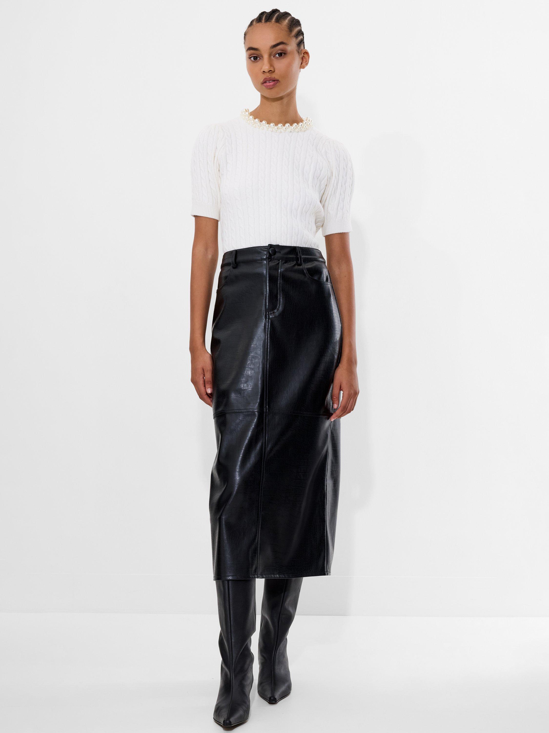 Product image 3 of 5, which shows French Connection Brody Croc Printed Maxi Skirt, Black, 8