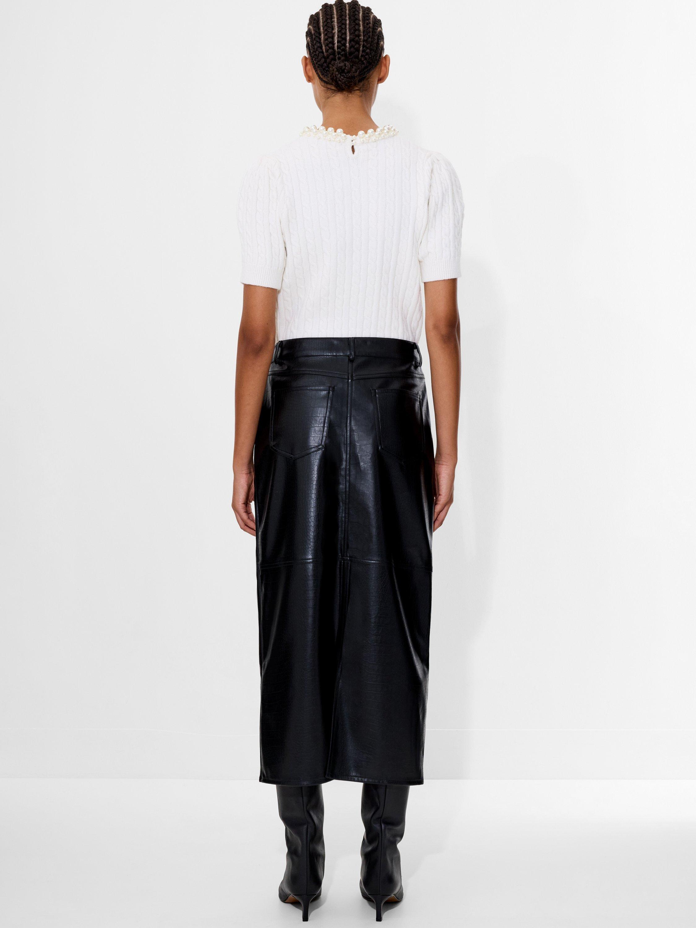 Product image 4 of 5, which shows French Connection Brody Croc Printed Maxi Skirt, Black, 8