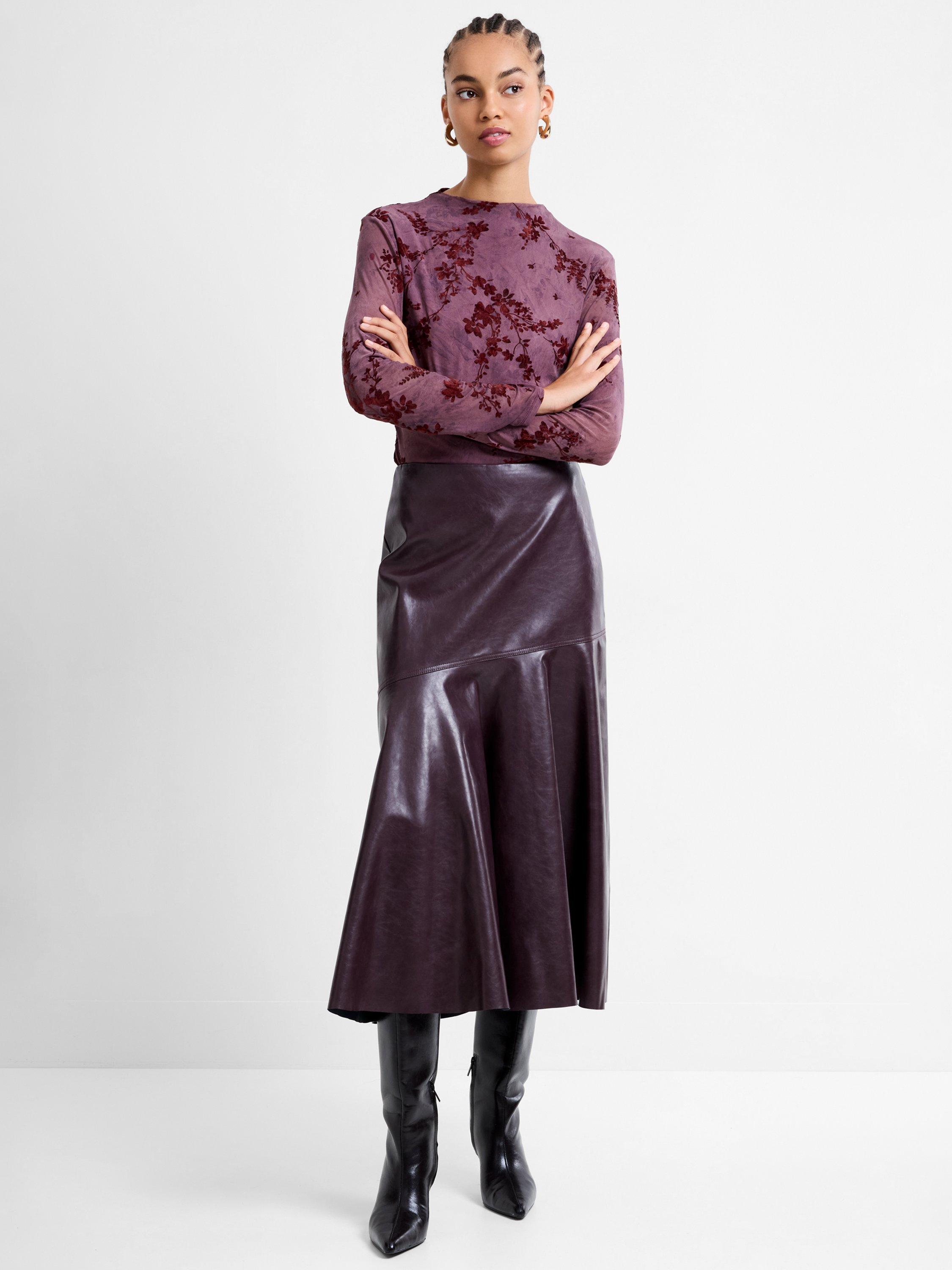 French Connection Kayleigh Faux Leather Fluted Midi Skirt, Red