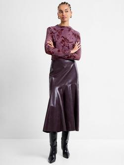 French Connection Kayleigh Faux Leather Fluted Midi Skirt, Red, Red