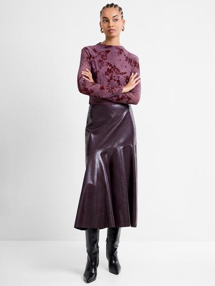 French Connection Kayleigh Faux Leather Fluted Midi Skirt, Red, Red