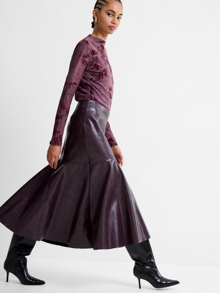 French Connection Kayleigh Faux Leather Fluted Midi Skirt, Red - view 2, Red