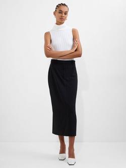 French Connection Morgan Pinstripe Midi Skirt, Black/Winter White, Black/Winter White