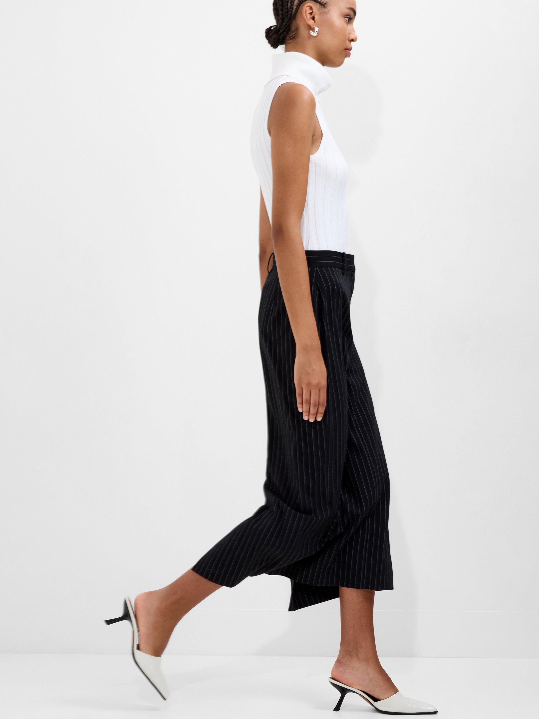 French Connection Morgan Pinstripe Midi Skirt, Black/Winter White