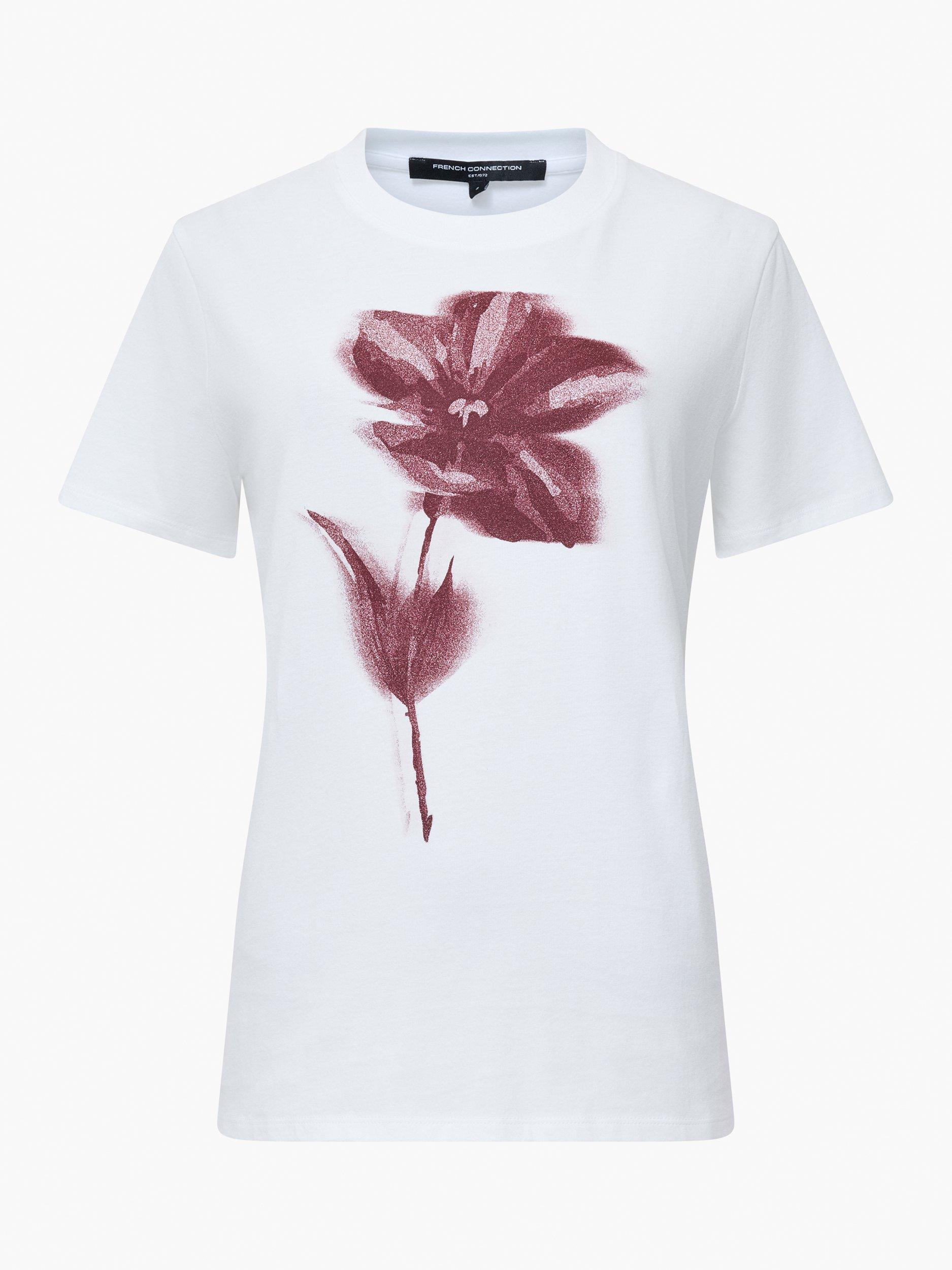 Product image 5 of 5, which shows French Connection Blurred Floral T-Shirt, White/Multi, XS