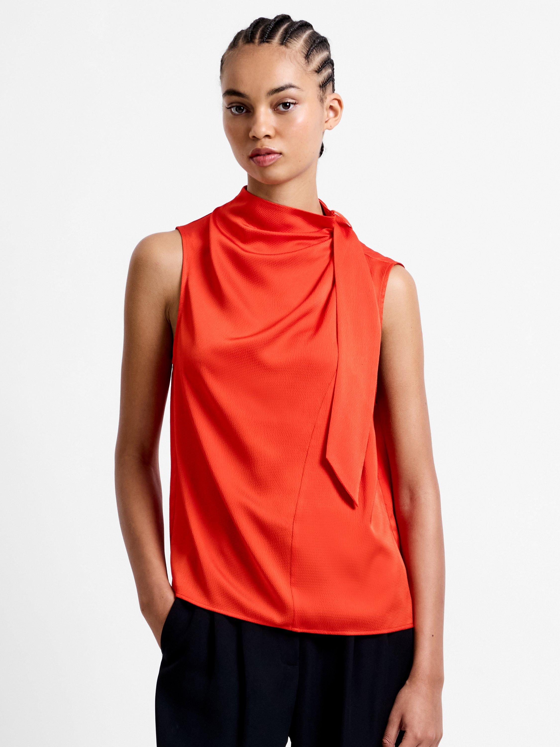 Product image 1 of 5, which shows French Connection Eliza Satin Top, Orange, 6