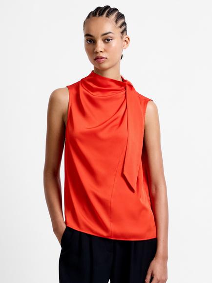 French Connection Eliza Satin Top, Orange, Orange