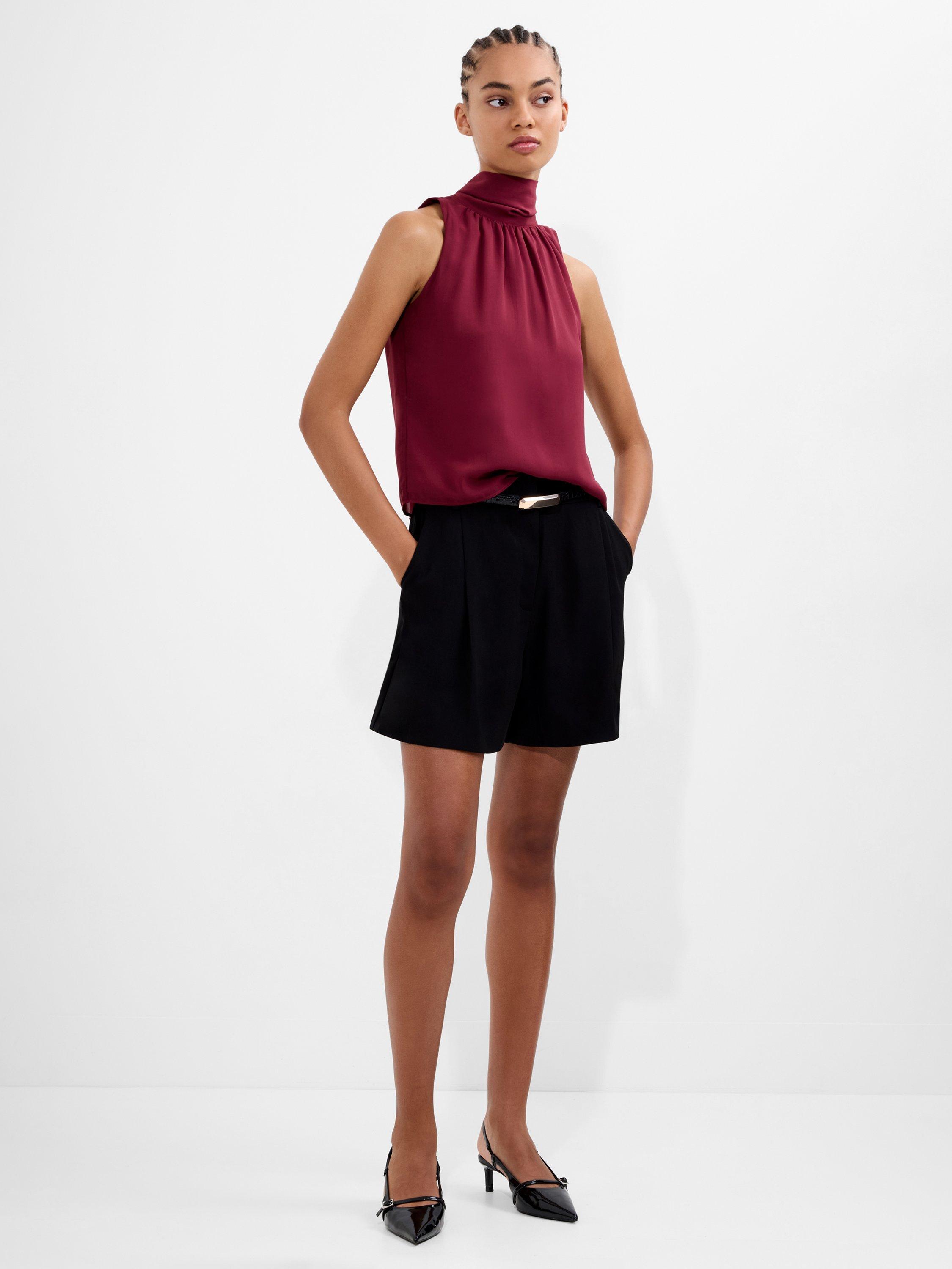 Product image 4 of 5, which shows French Connection Marina Chiffon Sleeveless Bow Top, Red, XS