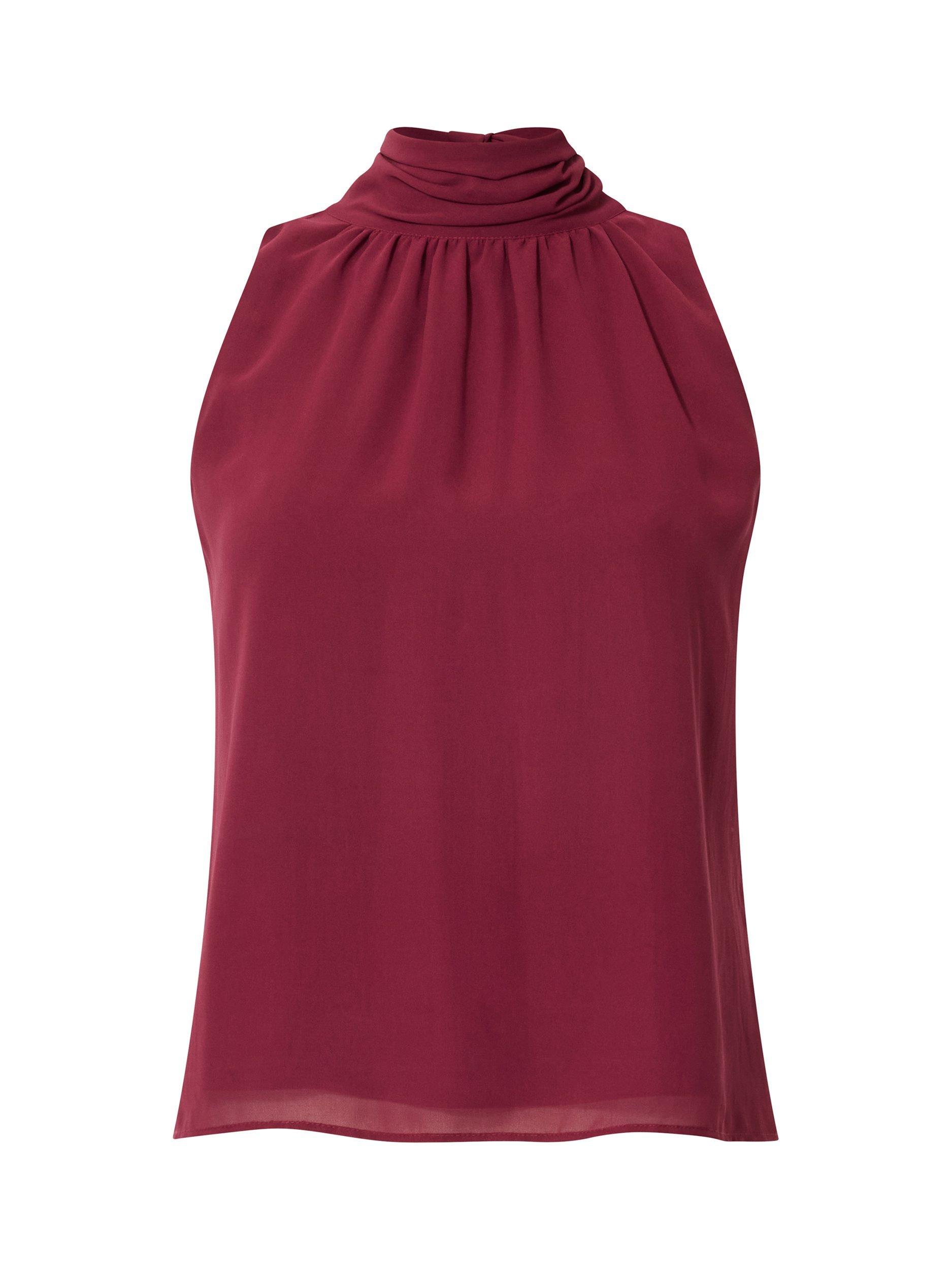 Product image 5 of 5, which shows French Connection Marina Chiffon Sleeveless Bow Top, Red, XS