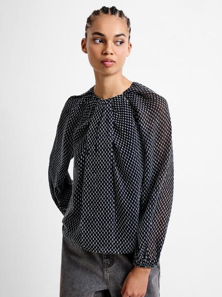 French Connection Stacey Dobby Twist Top, Black/Multi, Black/Multi