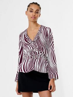 French Connection Ziggy Lara Tie Up Top, Bordeaux/Porcelain, Bordeaux/Porcelain