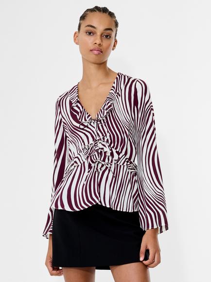 French Connection Ziggy Lara Tie Up Top, Bordeaux/Porcelain, Bordeaux/Porcelain
