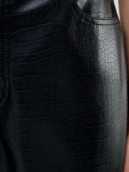 French Connection Brody Croc Faux Leather Trousers, Black - view 2, Black