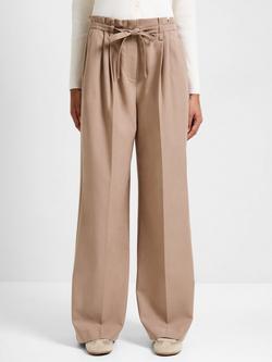 French Connection Ferri Flannel Wide Leg Trousers, Camel Brown, Camel Brown
