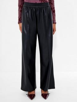 French Connection Tasher Faux Leather Wide Leg Trousers, Black, Black