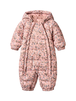 WHEAT Baby Floral Puffer Suit, Rose Powder