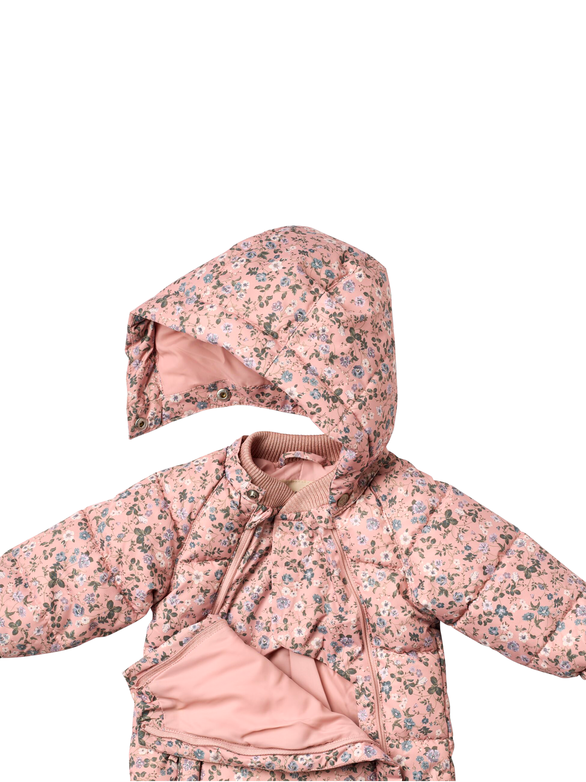 Product image 6 of 7, which shows WHEAT Baby Floral Puffer Suit, Rose Powder, 18-24 months