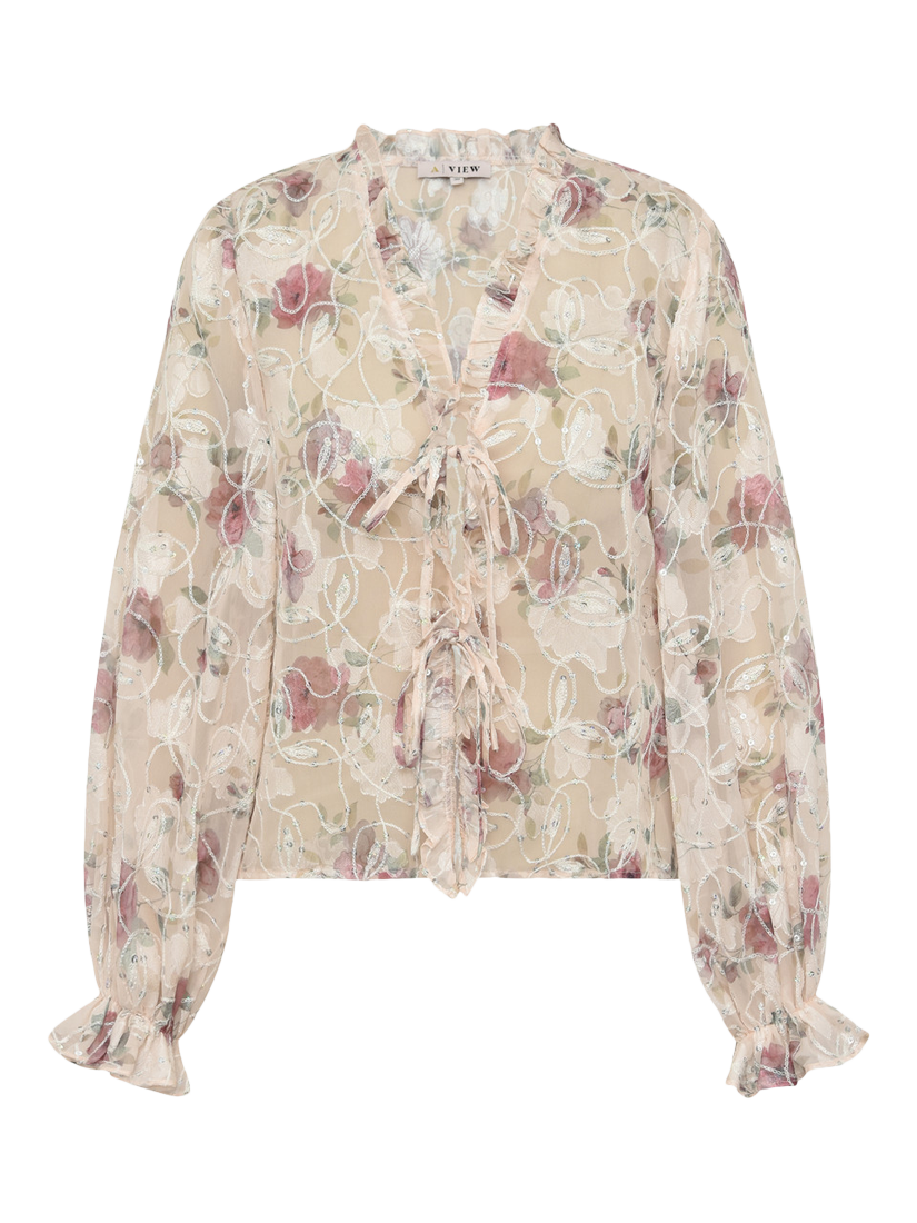 Product image 1 of 3, which shows A-VIEW Floral Flounce Blouse, Beige/Multi, 8