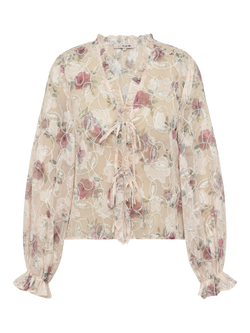 A-VIEW Floral Flounce Blouse, Beige/Multi, Beige/Multi