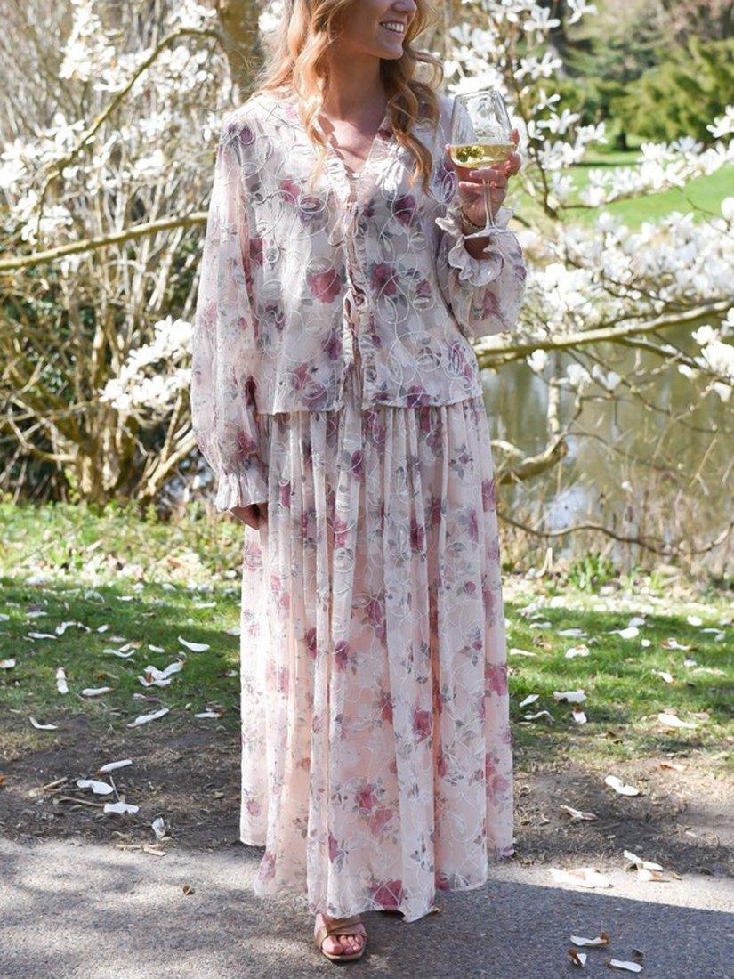 Product image 3 of 3, which shows A-VIEW Floral Flounce Blouse, Beige/Multi, 8