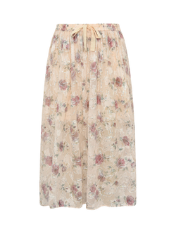 A-VIEW Floral Flounce Midi Skirt, Beige/Multi, Beige/Multi