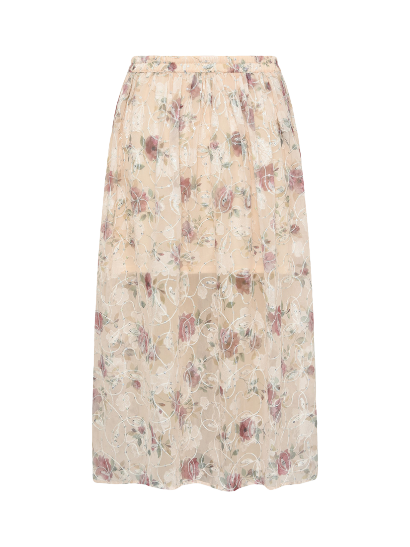 Product image 2 of 3, which shows A-VIEW Floral Flounce Midi Skirt, Beige/Multi, 8