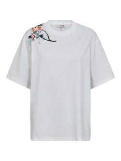 A-VIEW Flower Shoulder T-Shirt, White, White