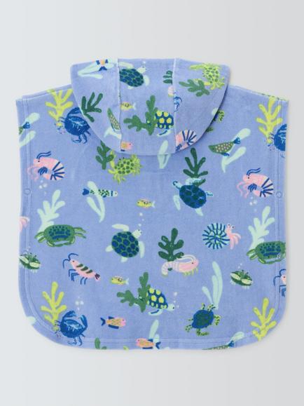 John Lewis Baby Rockpool Hooded Towel Poncho, Blue Multi - view 2, Blue Multi