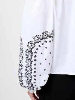 French Connection Cambria Floral Sleeve Tie Up Shirt, Linen White/Black - view 2, Linen White/Black