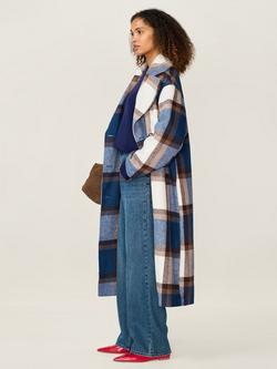 OMNES Tina Check Longline Coat, Blue/Brown - view 2, Blue/Brown