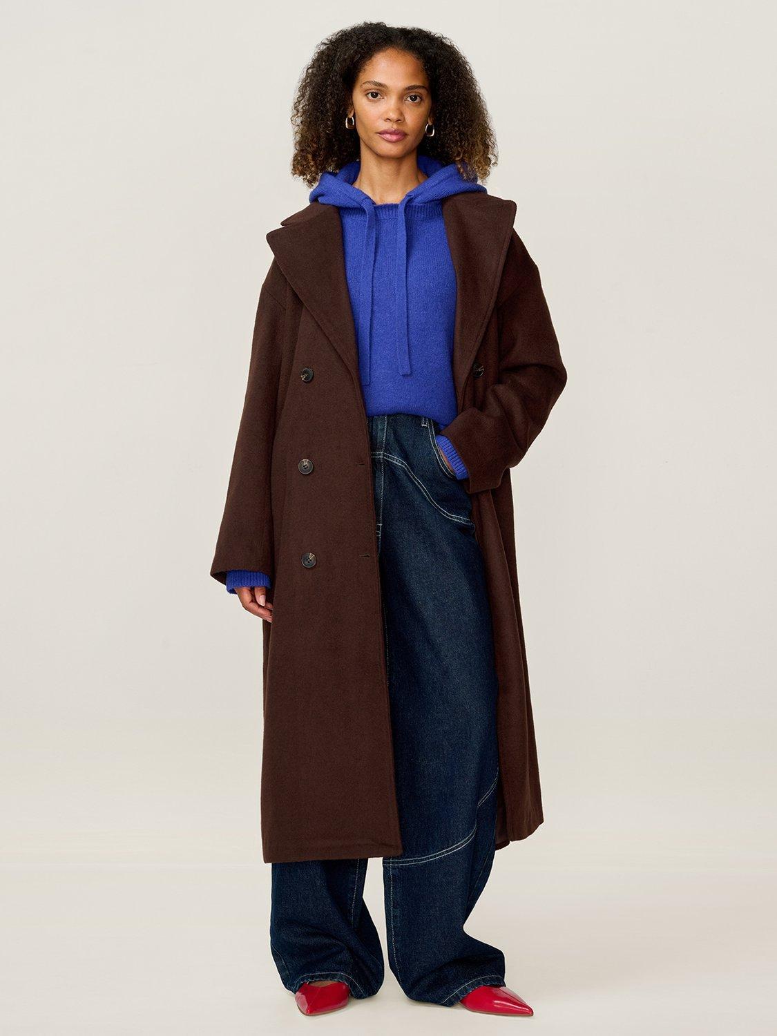 Product image 1 of 5, which shows OMNES Tina Oversized Long Coat, Brown, XS
