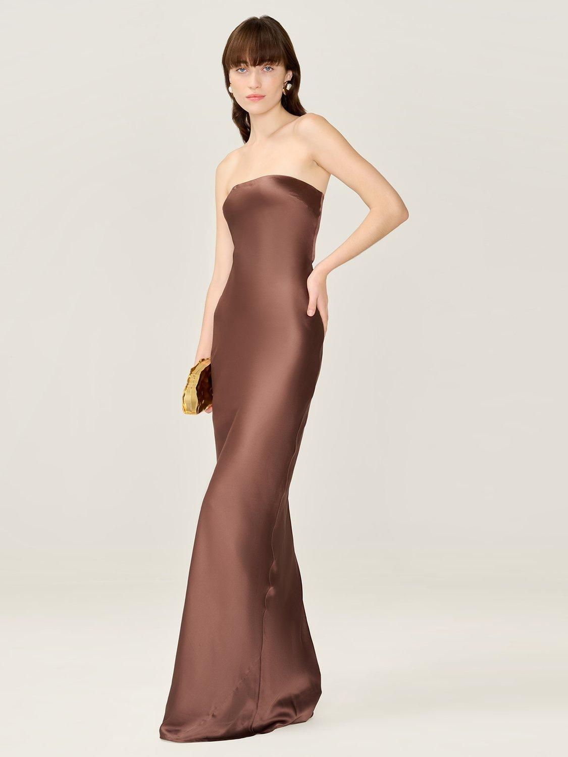 Product image 2 of 5, which shows OMNES Amdra Strapless Maxi Dress, Chocolate, 4